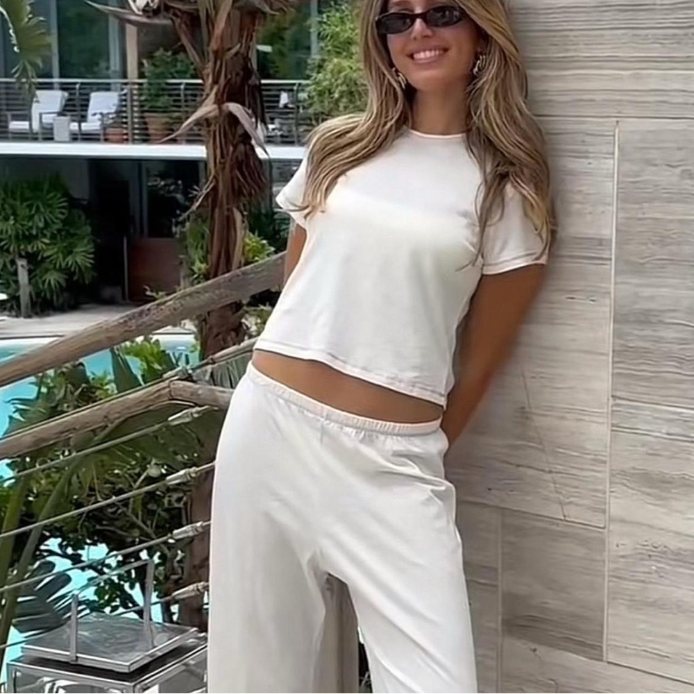 Parke x Set Active linen set in blanc with petunia trim size XS